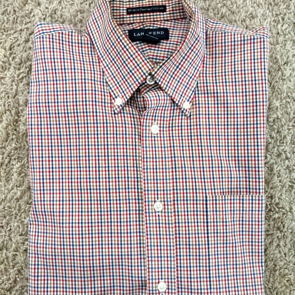 Lands' End No Iron Pinpoint Oxford Tailored Fit Dress Shirt 15.5 x 34